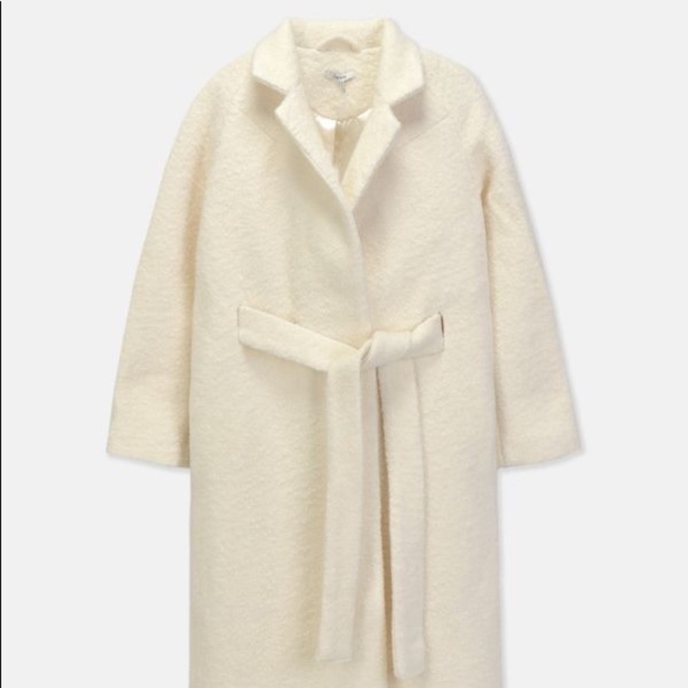 GANNI Fenn Boucle Wool Long Wrap Coat in Egret